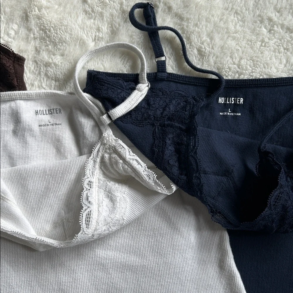 Set of 3 Hollister Lace Trim Camisoles - White, Brown, Navy - Picture 5 of 6